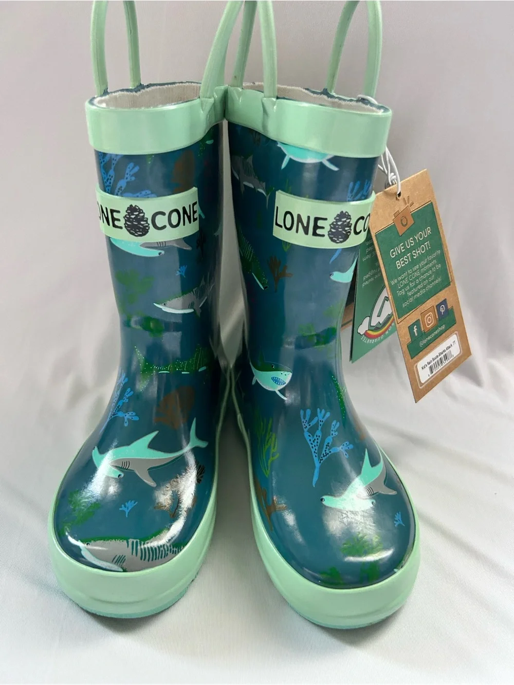 Kids Teal Shark Rain Boots size 7
